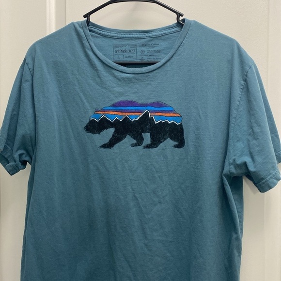 Patagonia Slim Fit Organic Cotton T-Shirt Men’s Size Large Blue L - Picture 2 of 6